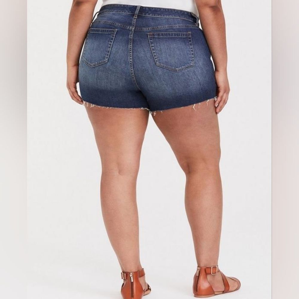 TORRID Skinny Short Short - Distressed Dark Wash - Picture 5 of 6
